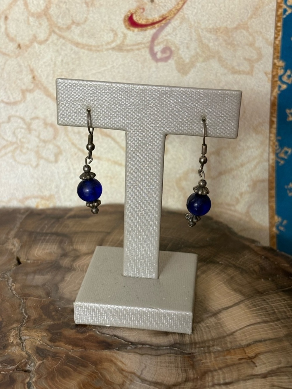 Sterling Silver Blue Glass Beaded Earrings